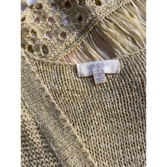 UMGEE Tan Crochet Knit Fringe Open Front Tassel Vest SMALL Boho Hippie Bohemian - Picture 6 of 7